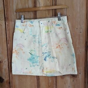 art class Cream Mini Skirt with Pastel Paint Splotches